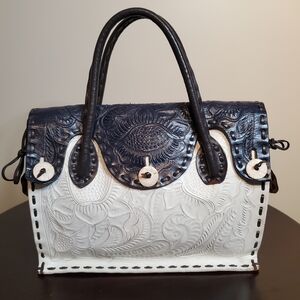 Carving Tribes- Grace Continental Bi-Color- -Maestra- Leather Embossed Satchel